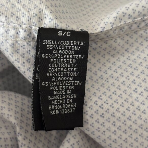 Tranquility Button Up Roll Tab Sleeve Shirt S White Blue Dots Cotton Blend - Picture 7 of 7